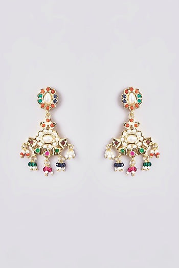 Gold Plated Kundan Polki & Jadau Stone Long Necklace Set