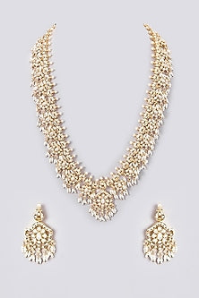 Gold Plated Kundan Polki & Jadau Stone Long Necklace Set
