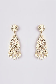 Gold Plated Kundan Polki & Pearl Dangler Earrings