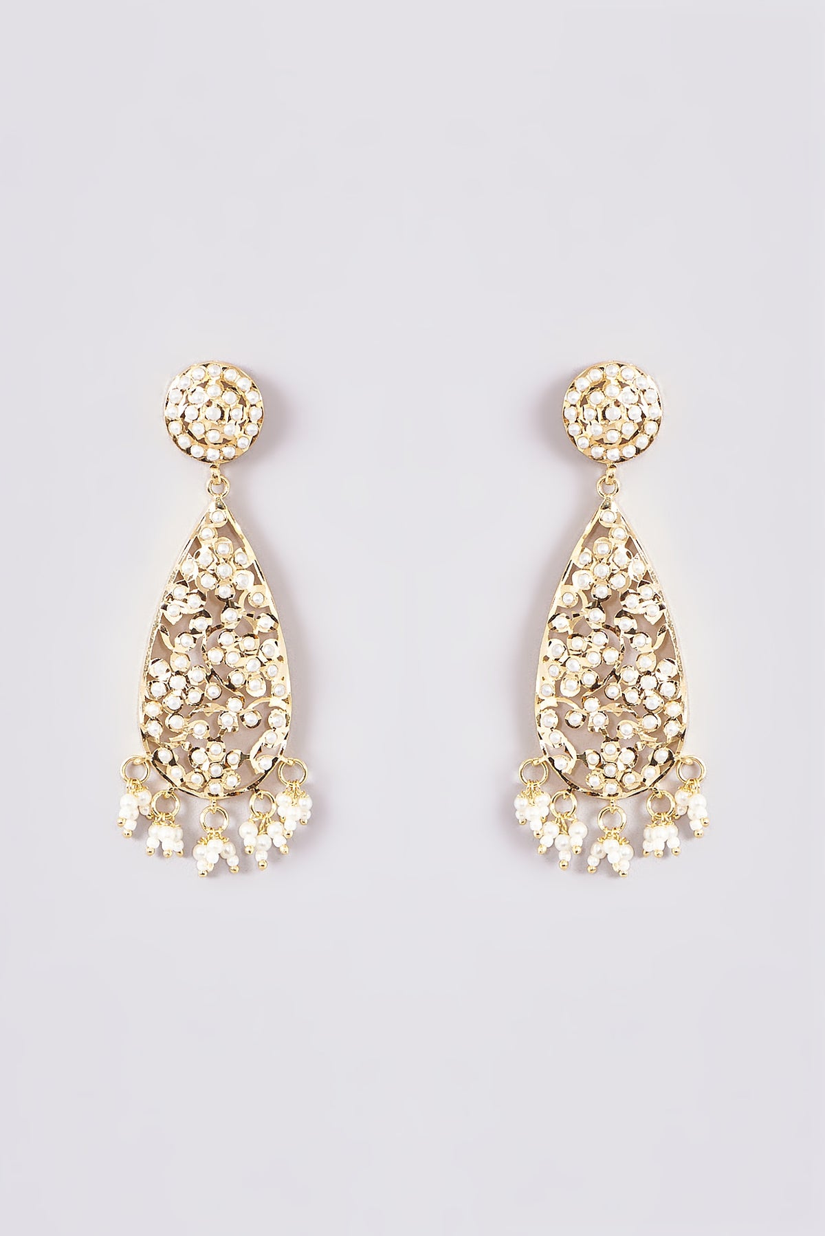 Gold Plated Kundan Polki & Pearl Dangler Earrings