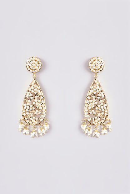 Gold Plated Kundan Polki & Pearl Dangler Earrings