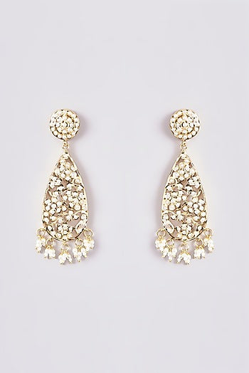 Gold Plated Kundan Polki & Pearl Dangler Earrings