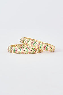 Gold Finish Jadau Stone Bangles (Set Of 2)
