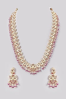 Gold Plated Kundan Polki & Jadau Stone Long Necklace Set
