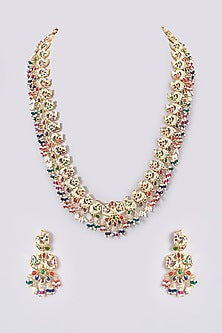 Gold Plated Kundan Polki & Jadau Stone Long Necklace Set