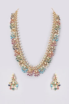 Gold Plated Kundan Polki & Jadau Stone Long Necklace Set