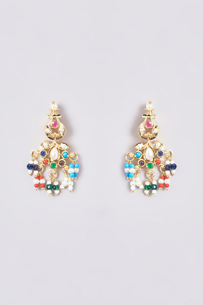 Gold Plated Kundan Polki & Jadau Stone Long Necklace Set