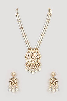 Gold Finish Kundan Polki Long Necklace Set