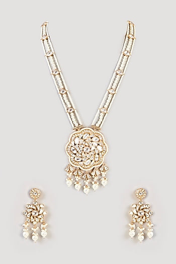 Gold Finish Kundan Polki Long Necklace Set