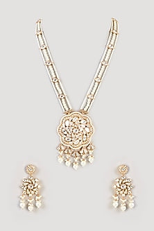 Gold Finish Kundan Polki Long Necklace Set