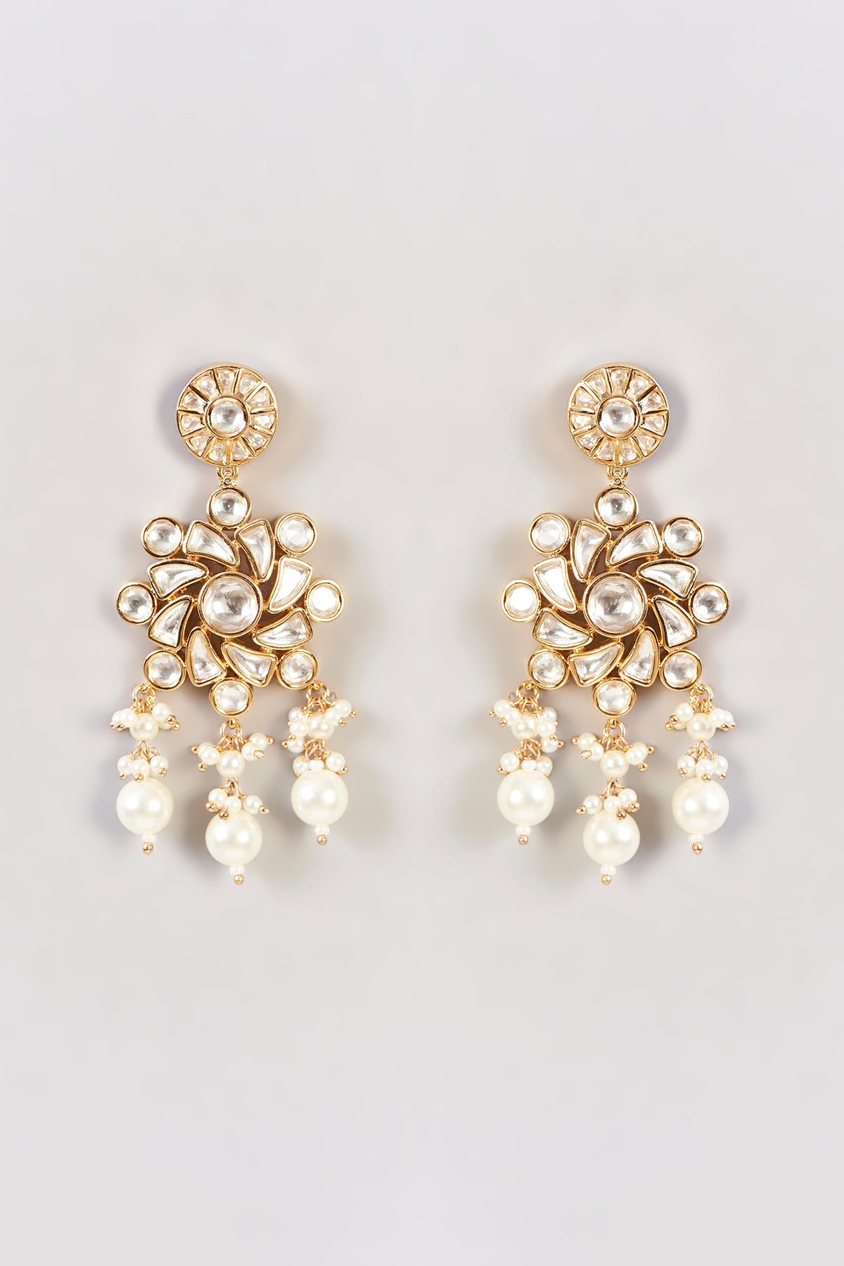 Gold Finish Kundan Polki Long Necklace Set