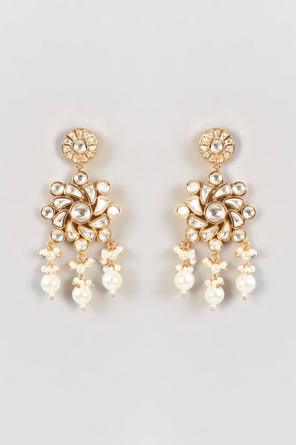 Gold Finish Kundan Polki Long Necklace Set