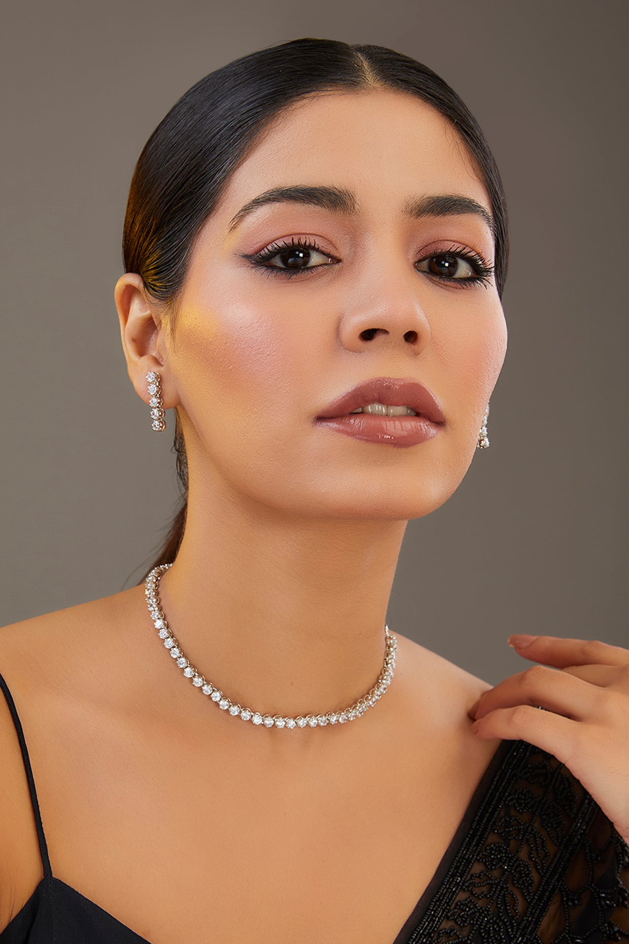 White Finish Diamond Necklace Set