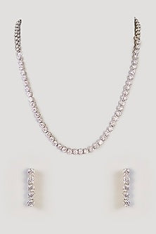 White Finish Diamond Necklace Set