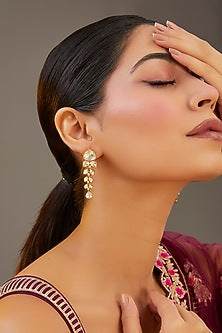 Gold Finish Moissanite Polki Dangler Earrings