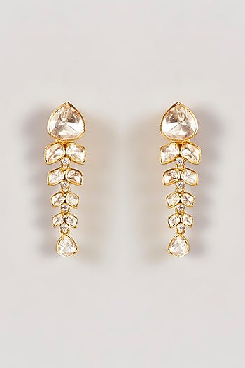 Gold Finish Moissanite Polki Dangler Earrings
