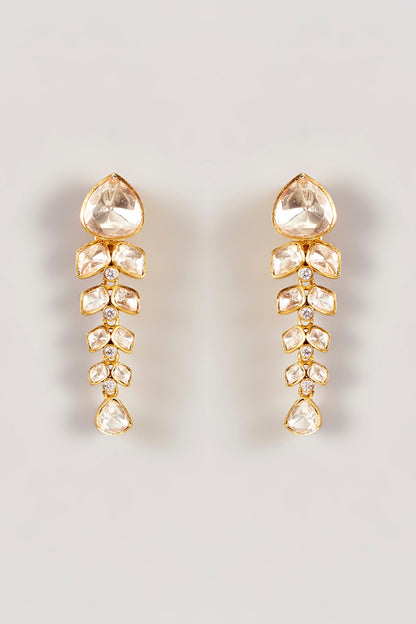Gold Finish Moissanite Polki Dangler Earrings