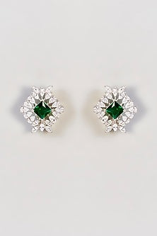 White Finish Diamond & Green Stone Choker Necklace Set