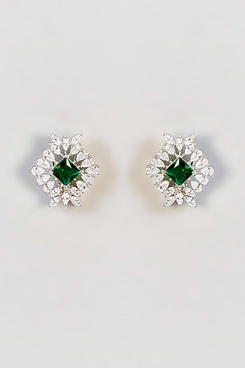 White Finish Diamond & Green Stone Choker Necklace Set