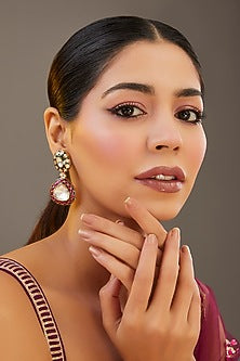 Gold Finish Moissanite Polki Meenakari Dangler Earrings