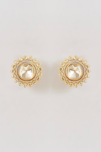 Gold Finish Moissanite Polki Stud Earrings