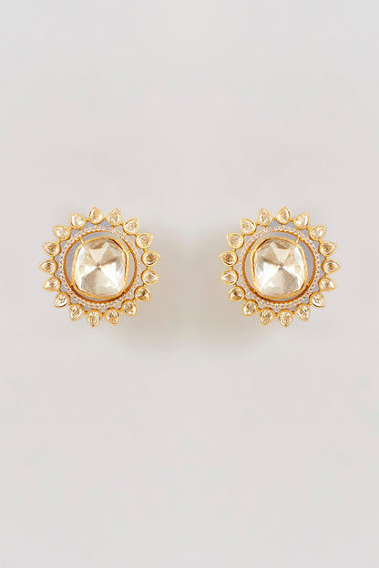 Gold Finish Moissanite Polki Stud Earrings