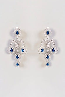 White Finish Sapphire Stone & Diamond Layered Long Necklace Set