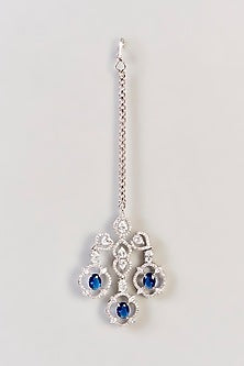 White Finish Sapphire Stone & Diamond Layered Long Necklace Set