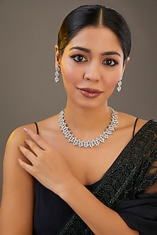 White Finish Diamond Necklace Set