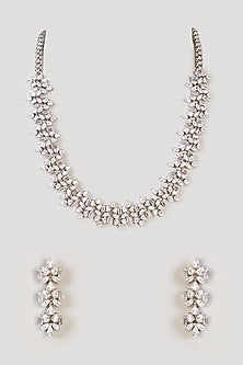 White Finish Diamond Necklace Set