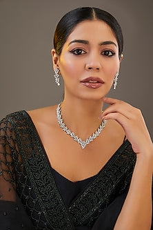 White Finish Diamond Necklace Set