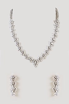 White Finish Diamond Necklace Set