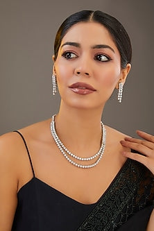 White Finish Diamond Layered Necklace Set
