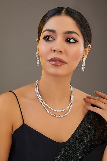 White Finish Diamond Layered Necklace Set