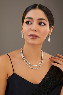 White Finish Diamond Layered Necklace Set