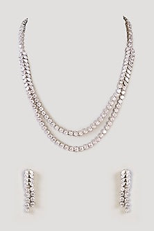 White Finish Diamond Layered Necklace Set