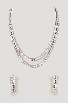 White Finish Diamond Layered Necklace Set