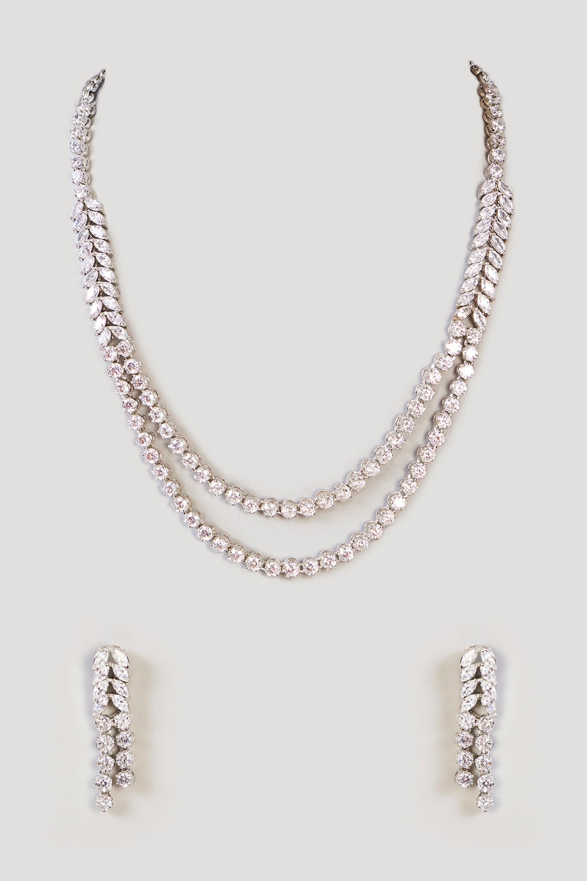 White Finish Diamond Layered Necklace Set
