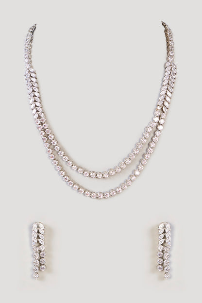 White Finish Diamond Layered Necklace Set