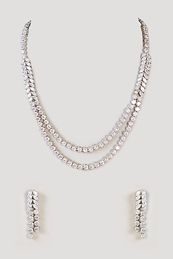 White Finish Diamond Layered Necklace Set