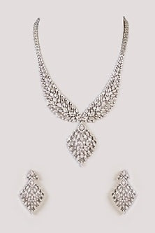 White Finish Diamond Long Necklace Set