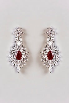 White Finish Diamond & Ruby Stone Long Necklace Set