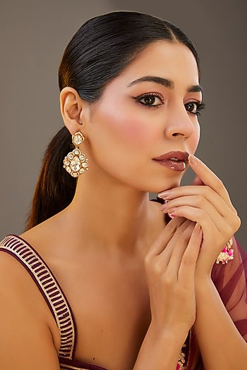 Gold Finish Moissanite Polki Dangler Earrings