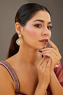 Gold Finish Moissanite Polki Dangler Earrings