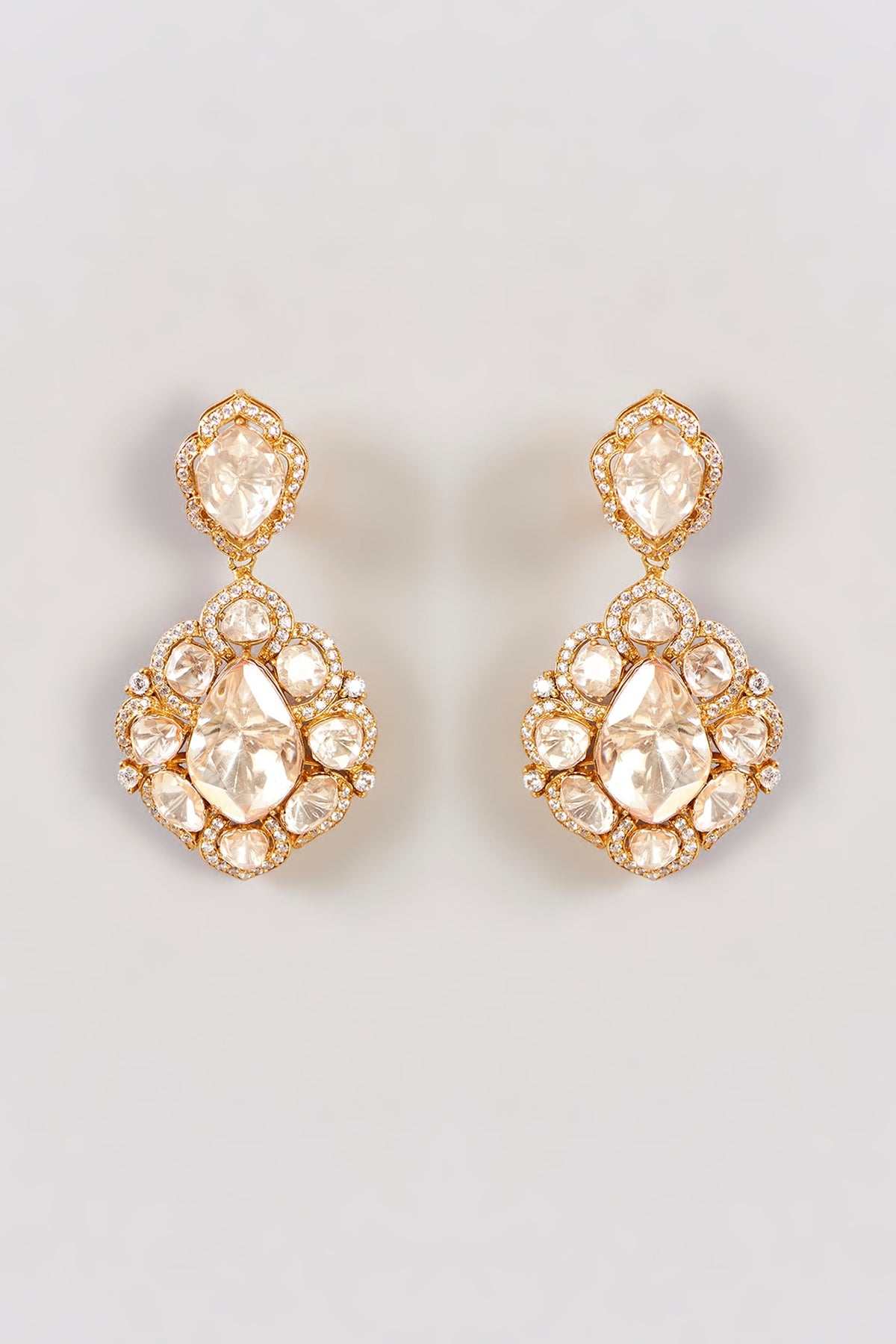 Gold Finish Moissanite Polki Dangler Earrings