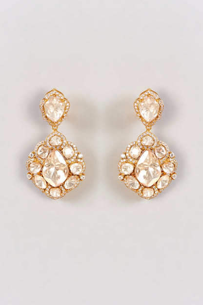 Gold Finish Moissanite Polki Dangler Earrings