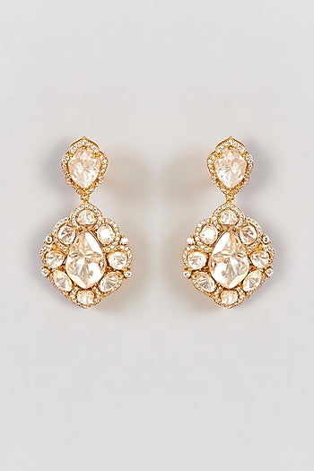 Gold Finish Moissanite Polki Dangler Earrings