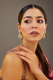 Gold Finish Moissanite Polki Dangler Earrings