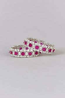 White Finish Diamond & Ruby Stone Bangles (Set of 2)