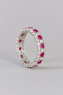 White Finish Diamond & Ruby Stone Bangles (Set of 2)